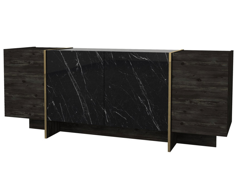 Aparador de madera "Veyron" - 180 x 46 x 75 cm - Negro/Dorado