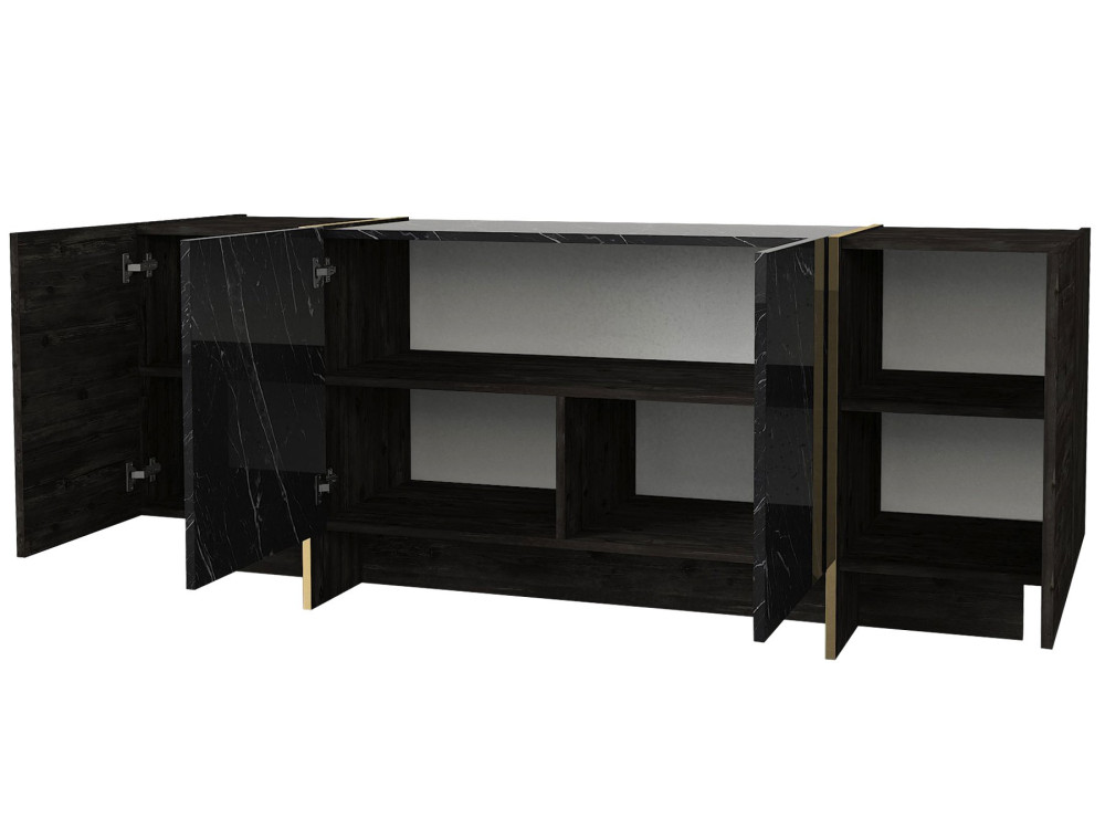Aparador de madera "Veyron" - 180 x 46 x 75 cm - Negro/Dorado