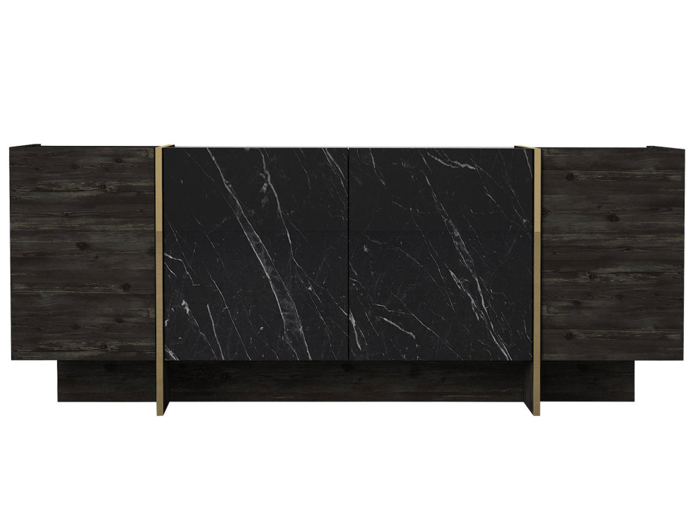 Aparador de madera "Veyron" - 180 x 46 x 75 cm - Negro/Dorado