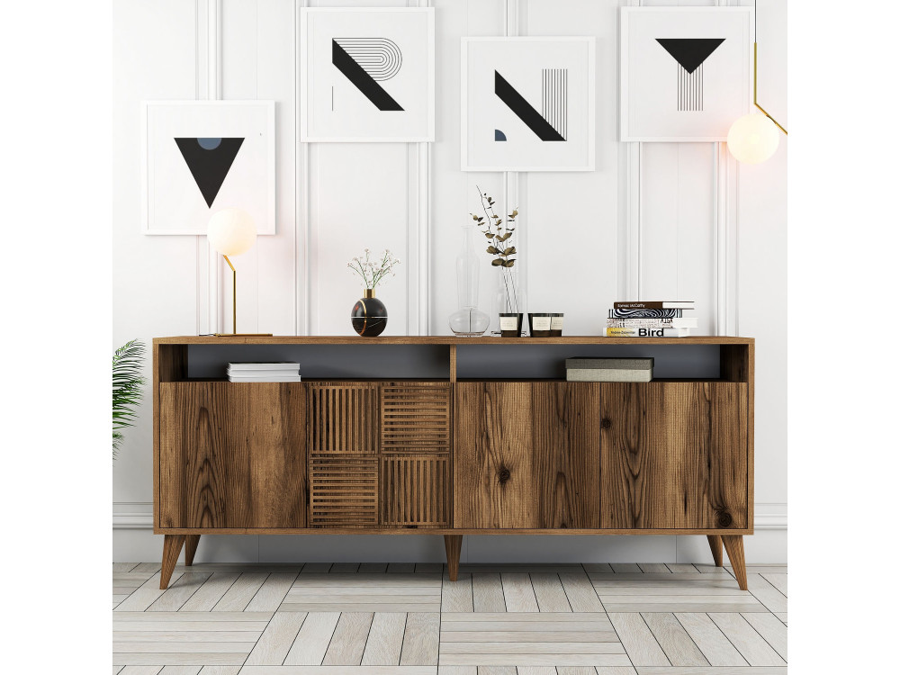 Aparador de madera "Milan" - 180 x 35 x 78 cm - Nogal