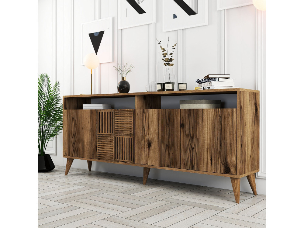 Aparador de madera "Milan" - 180 x 35 x 78 cm - Nogal