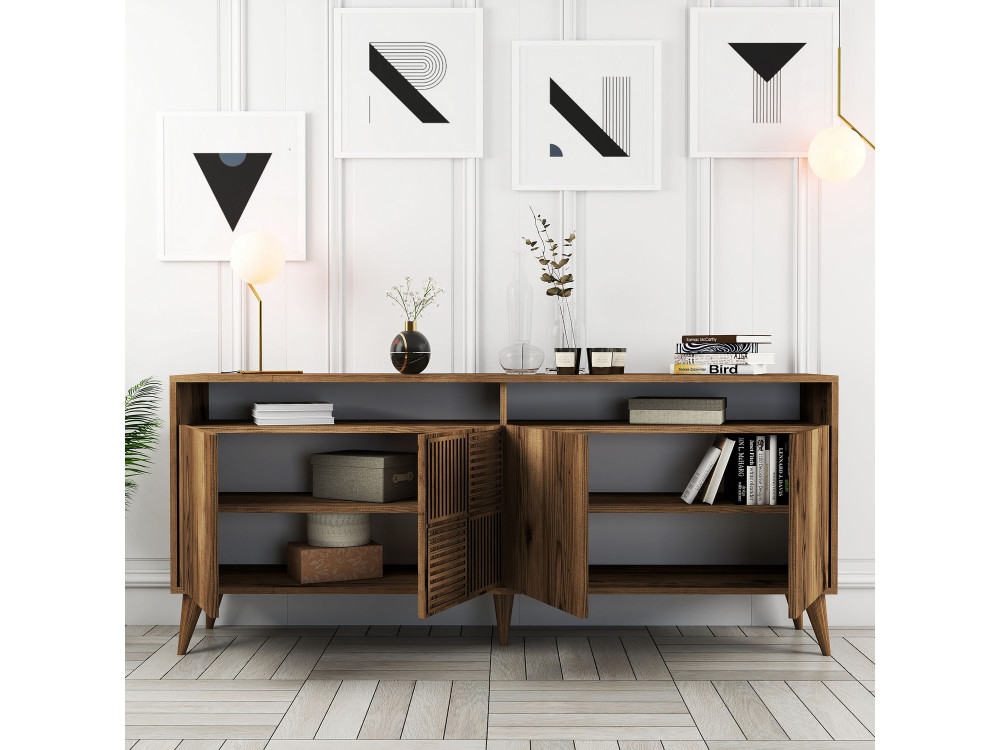 Aparador de madera "Milan" - 180 x 35 x 78 cm - Nogal