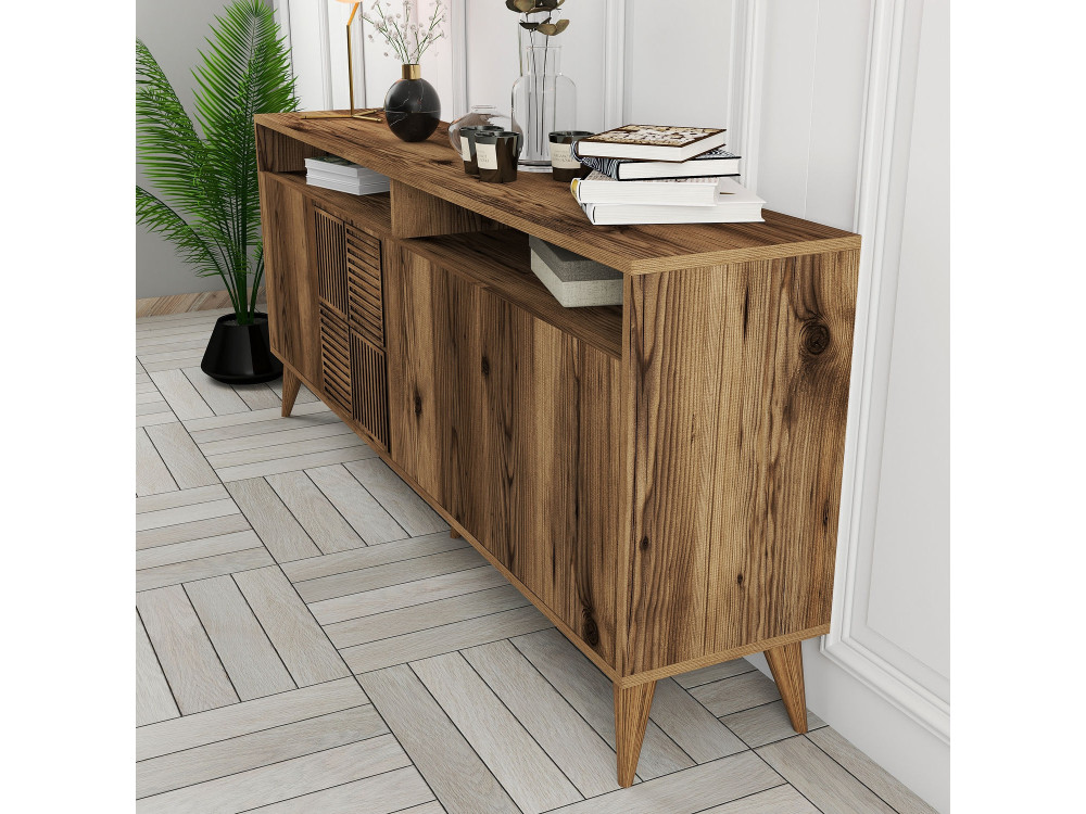 Aparador de madera "Milan" - 180 x 35 x 78 cm - Nogal