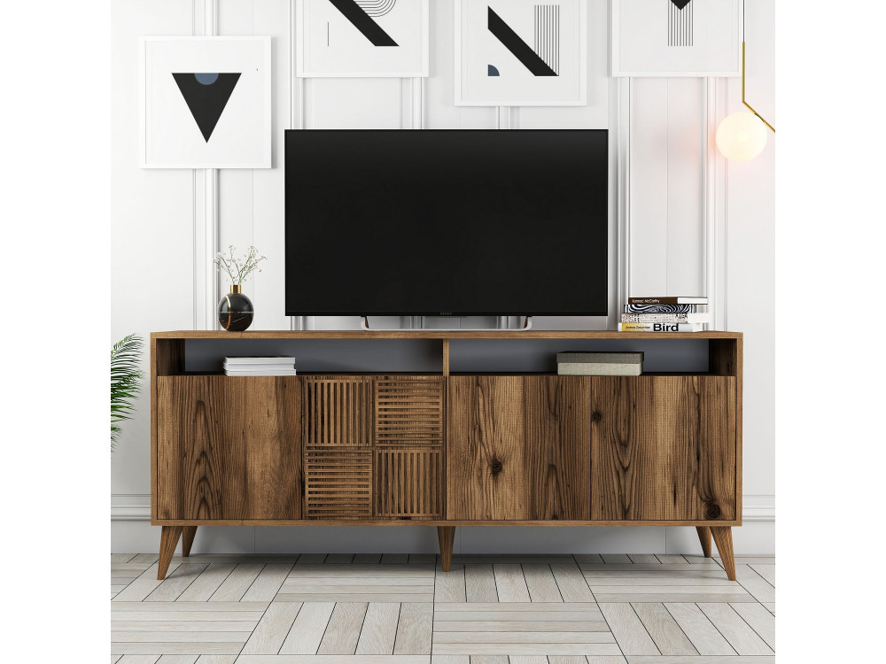 Aparador de madera "Milan" - 180 x 35 x 78 cm - Nogal