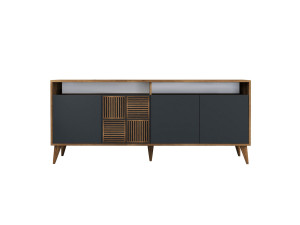 Aparador de madera "Milan" - 180 x 35 x 78 cm - Nogal Antracita