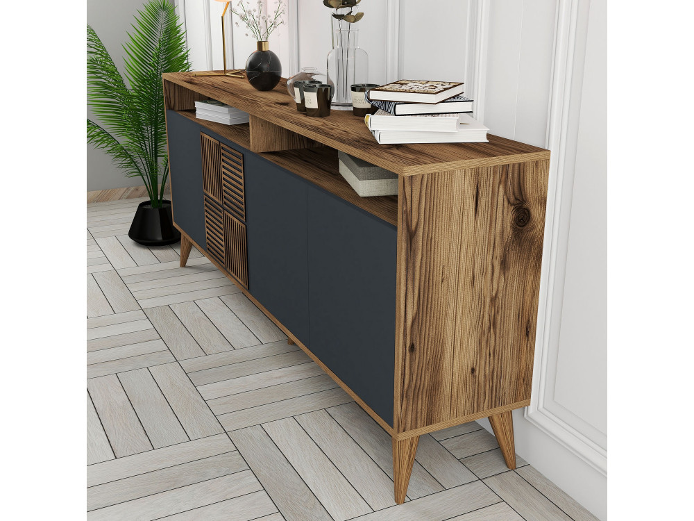 Aparador de madera "Milan" - 180 x 35 x 78 cm - Nogal Antracita