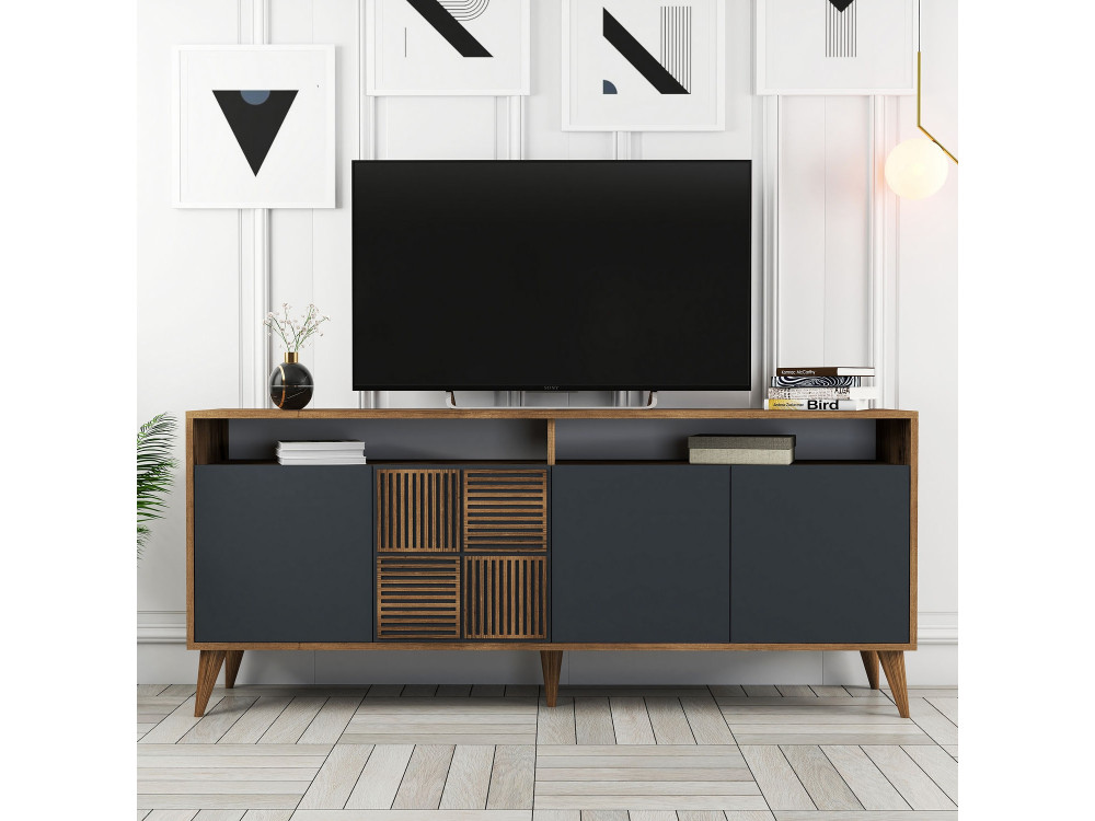 Aparador de madera "Milan" - 180 x 35 x 78 cm - Nogal Antracita
