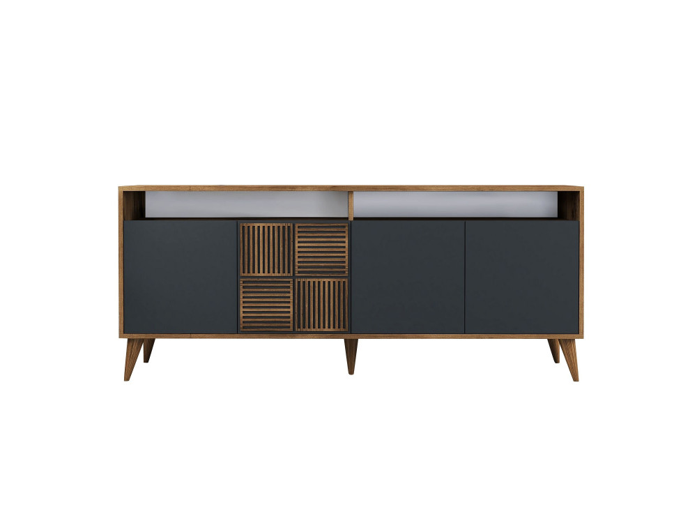 Aparador de madera "Milan" - 180 x 35 x 78 cm - Nogal Antracita