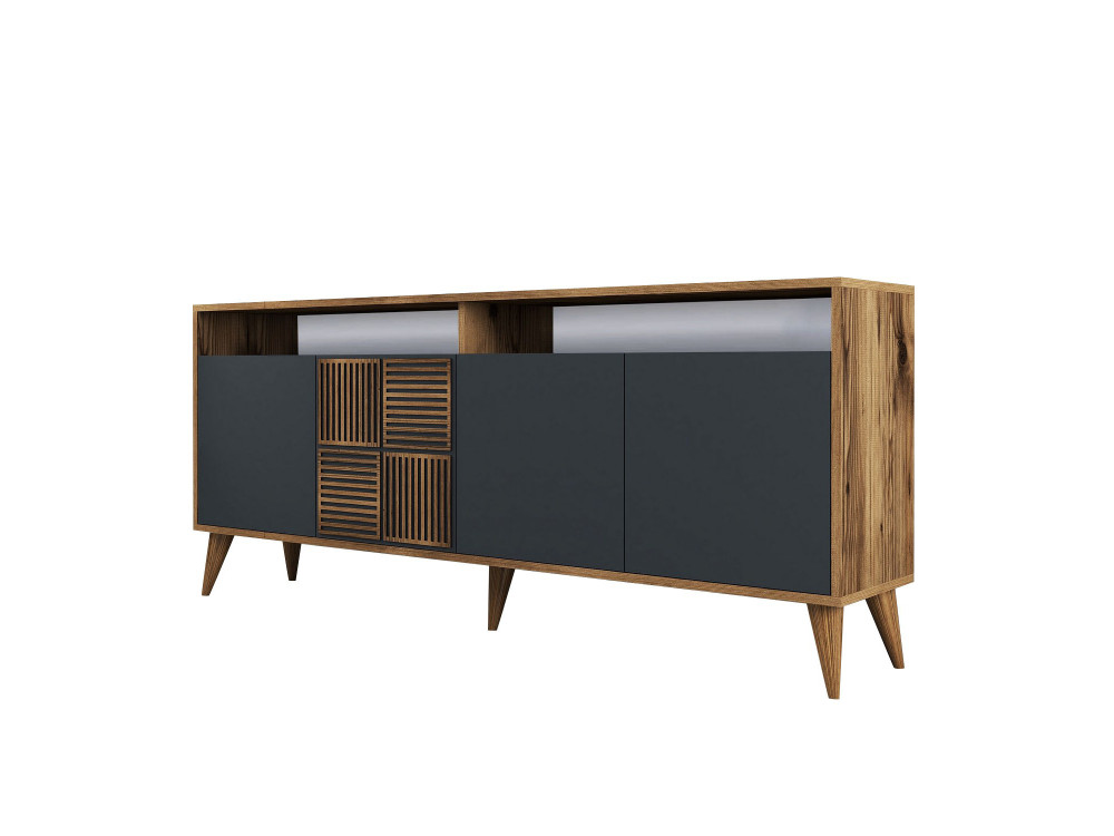 Aparador de madera "Milan" - 180 x 35 x 78 cm - Nogal Antracita