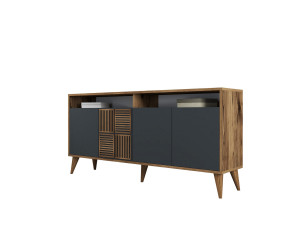 Aparador de madera "Milan" - 160 x 35 x 78 cm - Nogal, Antracita