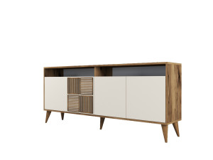 Aparador de madera "Milan" - 180 x 35 x 78 cm - Nogal, Crema