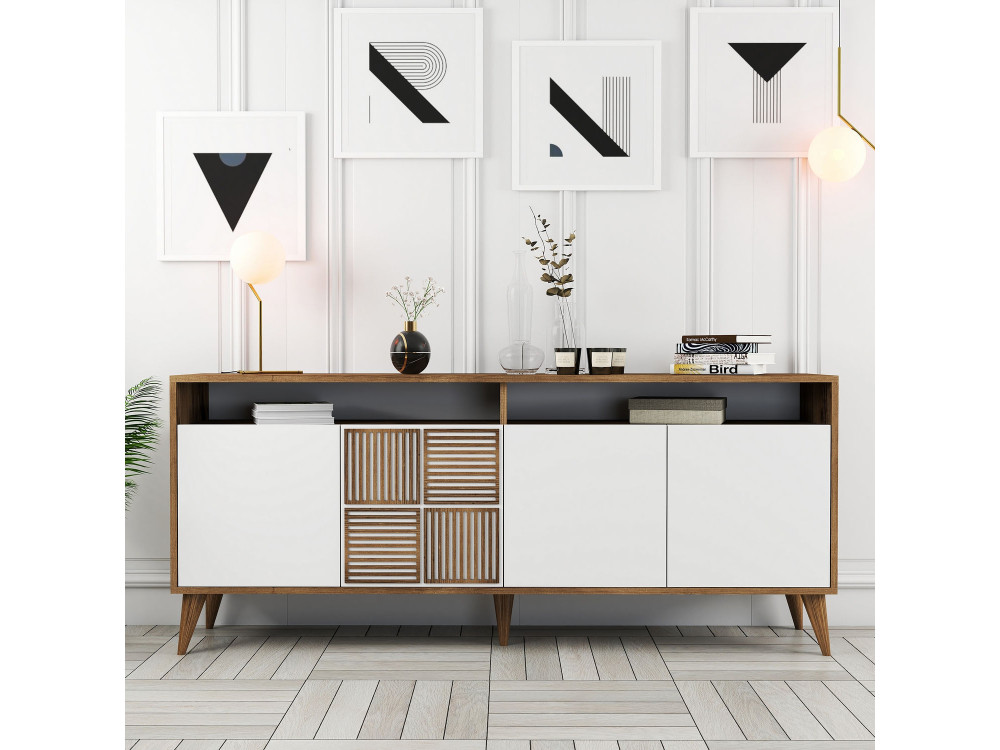 Aparador de madera "Milan" - 180 x 35 x 78 cm - Blanco