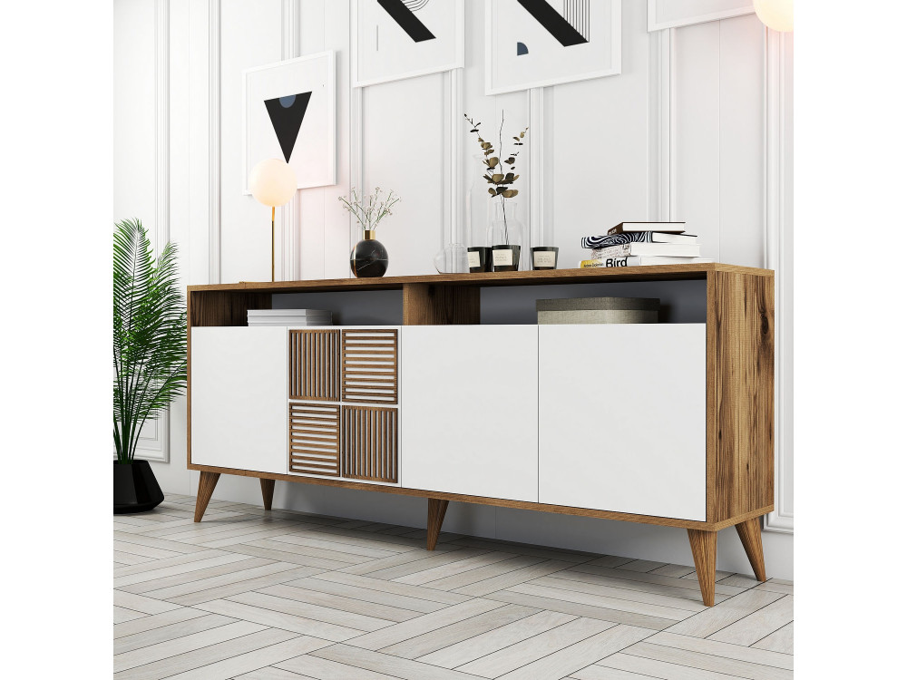 Aparador de madera "Milan" - 180 x 35 x 78 cm - Blanco