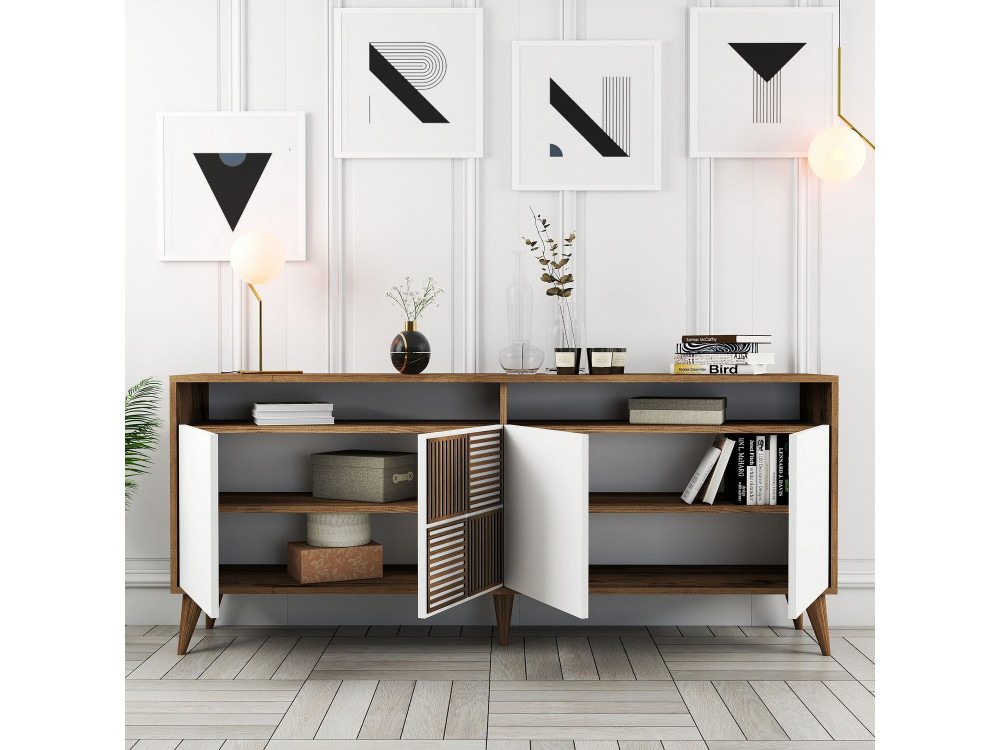 Aparador de madera "Milan" - 180 x 35 x 78 cm - Blanco
