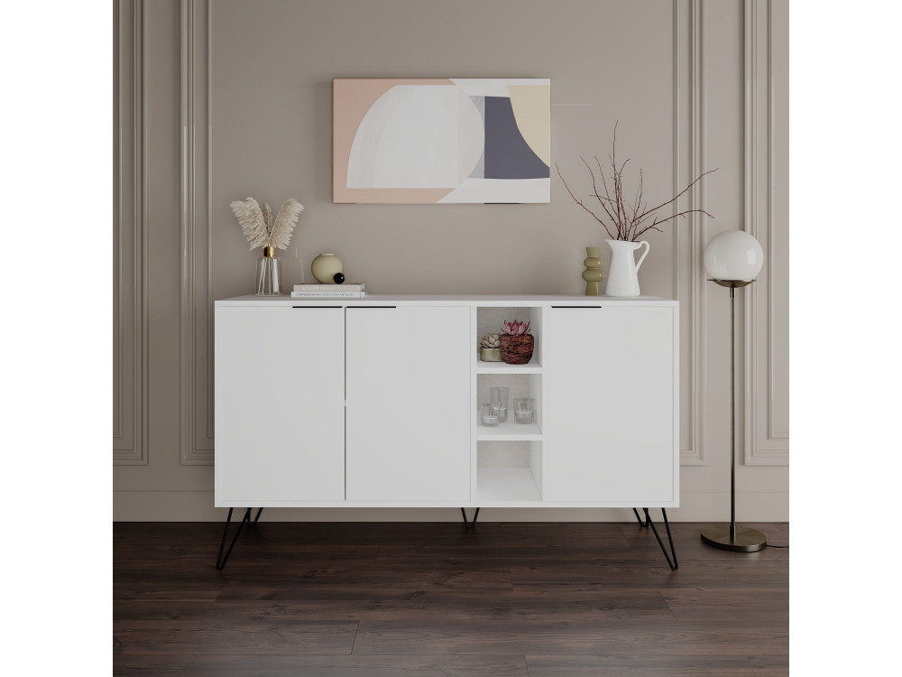 Aparador de madera "Clara" - 142 x 35 x 83 cm - Blanco