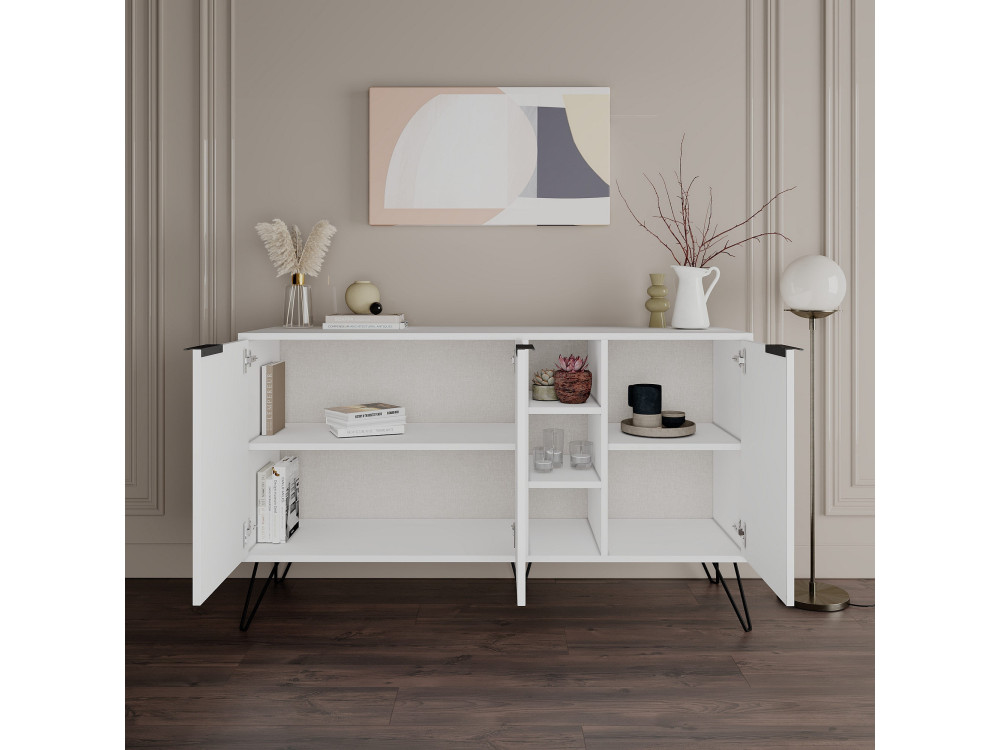 Aparador de madera "Clara" - 142 x 35 x 83 cm - Blanco