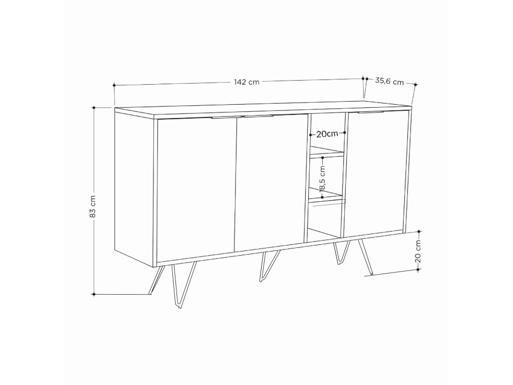 Aparador de madera "Clara" - 142 x 36 x 83 cm - Arenisca