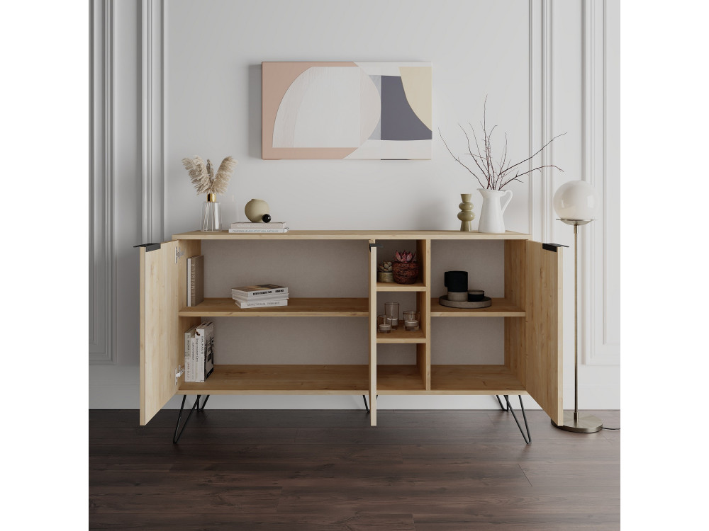 Aparador de madera "Clara" - 142 x 36 x 83 cm - Beige
