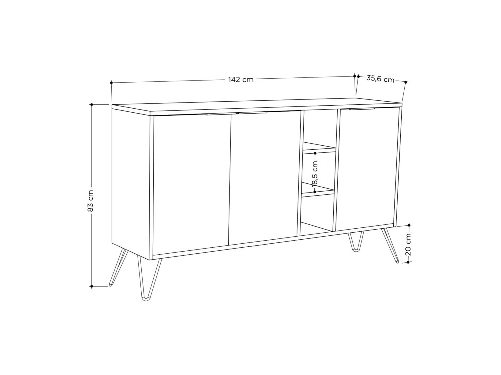 Aparador de madera "Clara" - 142 x 36 x 83 cm - Beige