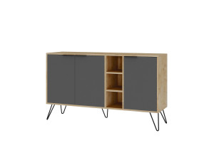 Aparador de madera "Clara" - 142 x 36 x 83 cm - Gris antracita