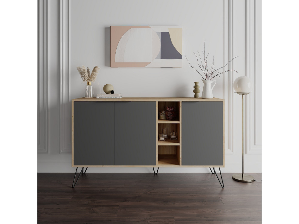 Aparador de madera "Clara" - 142 x 36 x 83 cm - Gris antracita