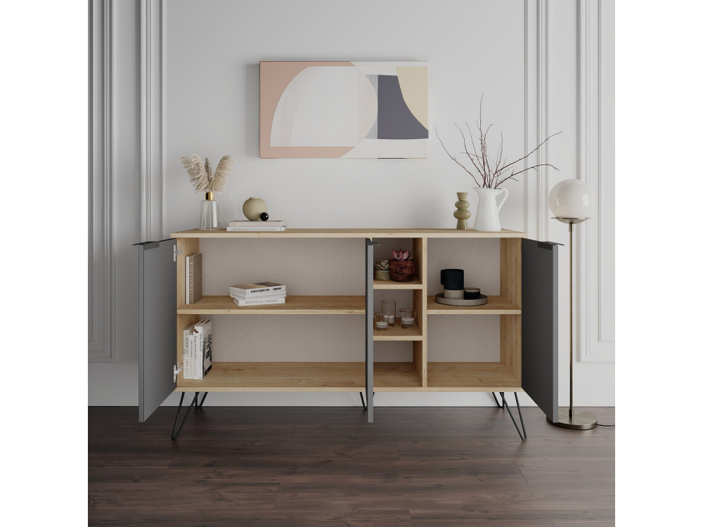 Aparador de madera "Clara" - 142 x 36 x 83 cm - Gris antracita