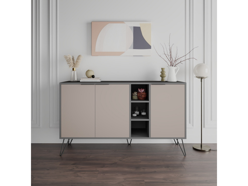 Aparador de madera "Clara" - 142 x 36 x 83 cm - Marrón moca claro