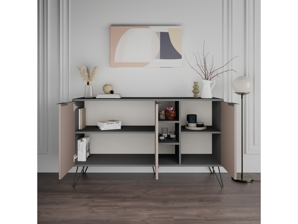 Aparador de madera "Clara" - 142 x 36 x 83 cm - Marrón moca claro
