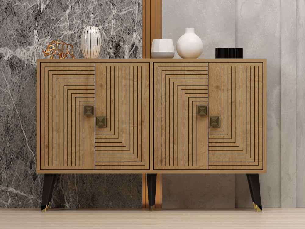 Aparador de madera "Ahart" - 120 x 30 x 80 cm - Roble Zafiro Dorado