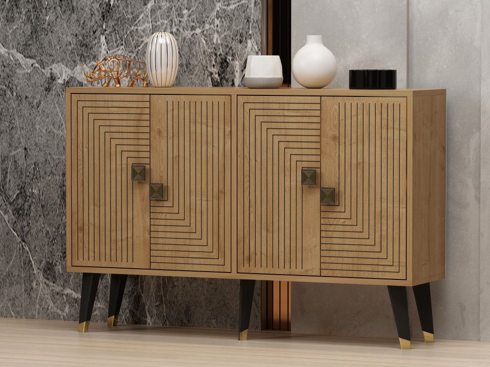 Aparador de madera "Ahart" - 120 x 30 x 80 cm - Roble Zafiro Dorado