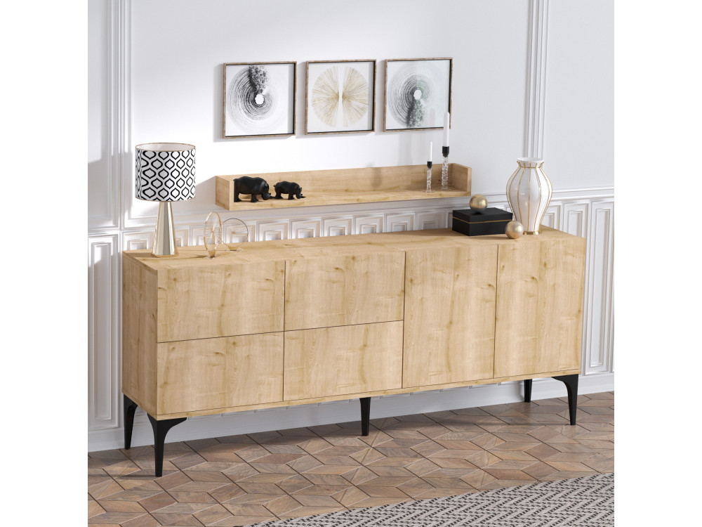 Aparador de madera "Stella" - 180 x 40 x 55 cm - Roble zafiro