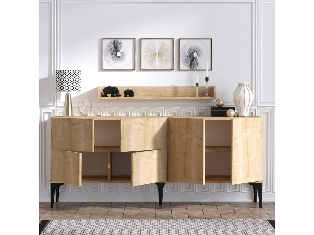Aparador de madera "Stella" - 180 x 40 x 55 cm - Roble zafiro