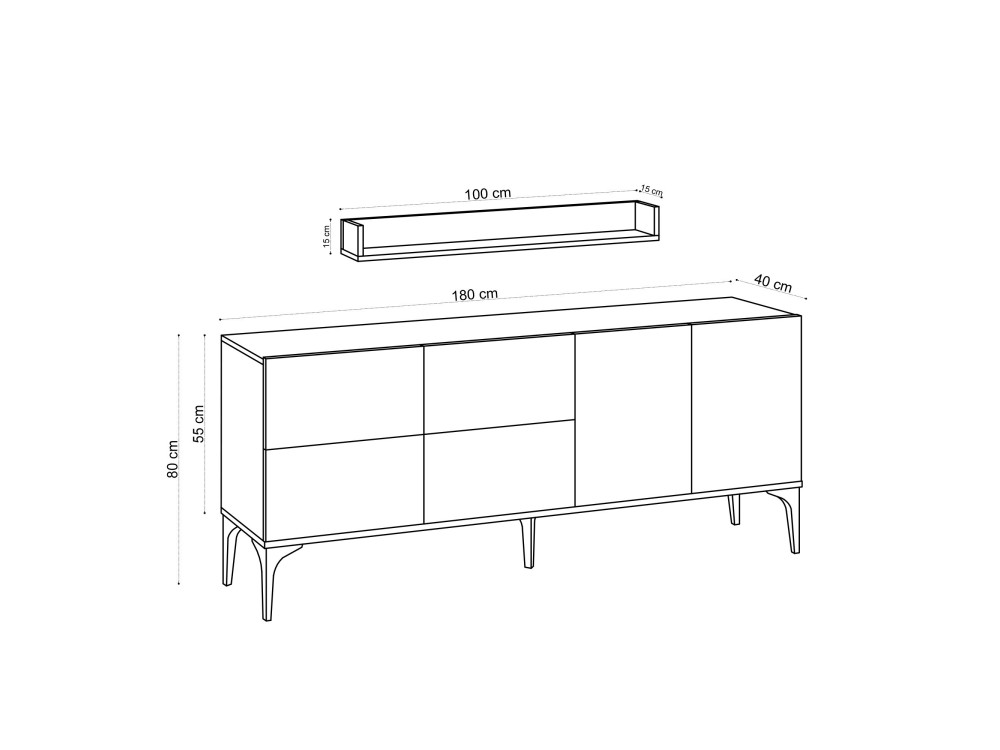 Aparador de madera "Stella" - 180 x 40 x 55 cm - Roble zafiro