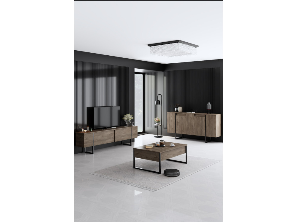Aparador de madera "Luxe" - 160 x 35 x 80 cm - Nogal negro