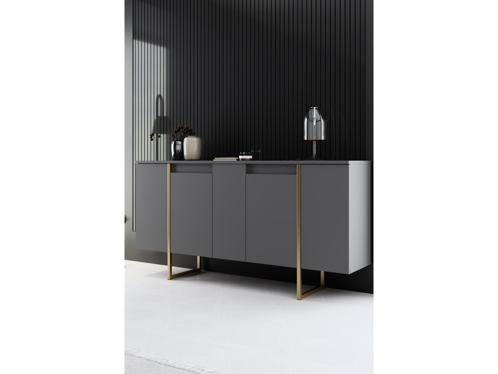 Aparador de madera "Luxe" - 160 x 35 x 80 cm - Oro antracita