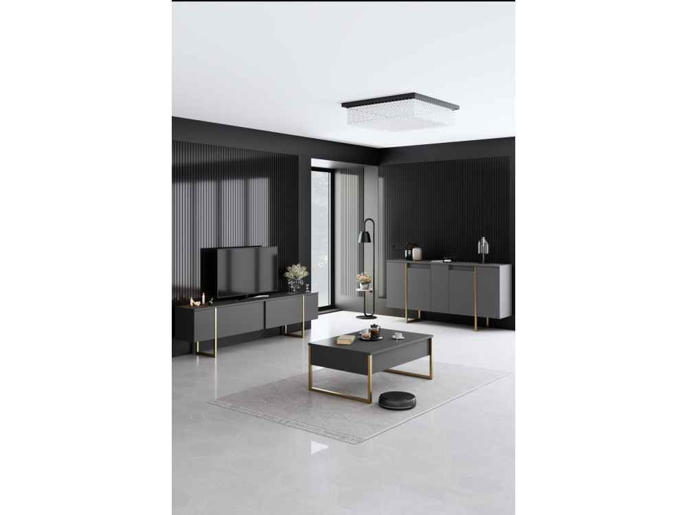 Aparador de madera "Luxe" - 160 x 35 x 80 cm - Oro antracita