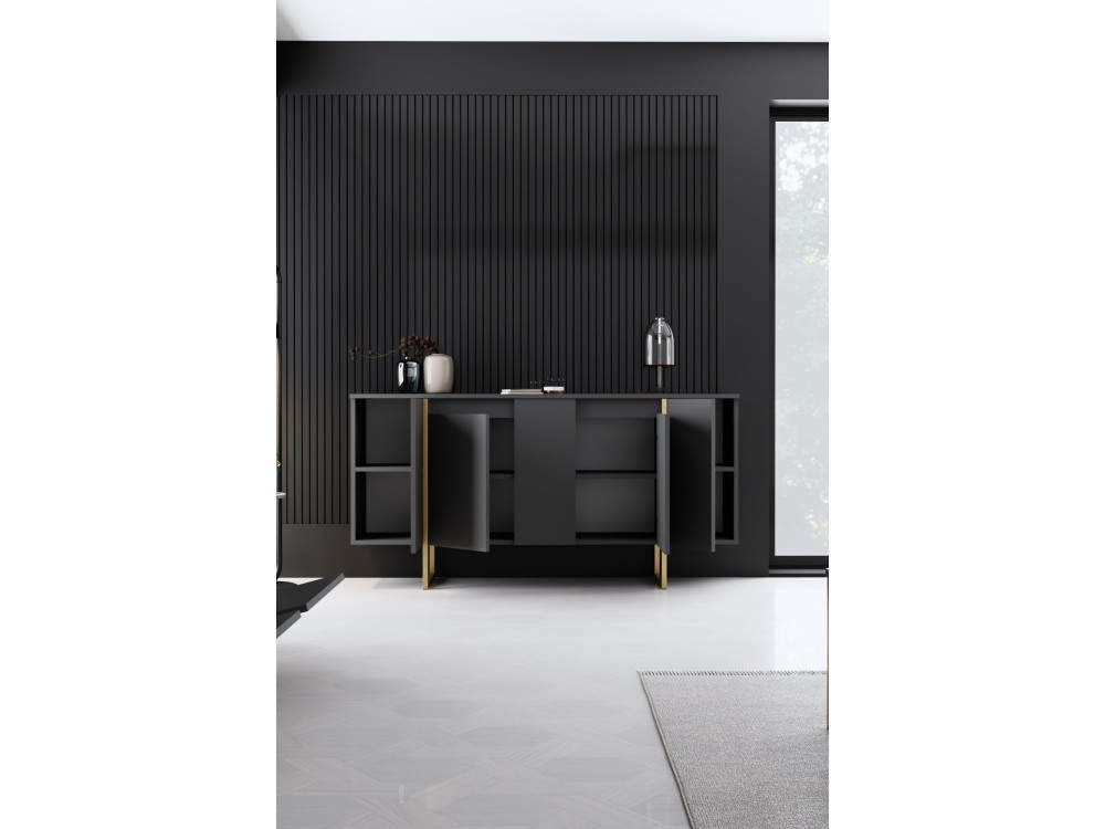 Aparador de madera "Luxe" - 160 x 35 x 80 cm - Oro antracita