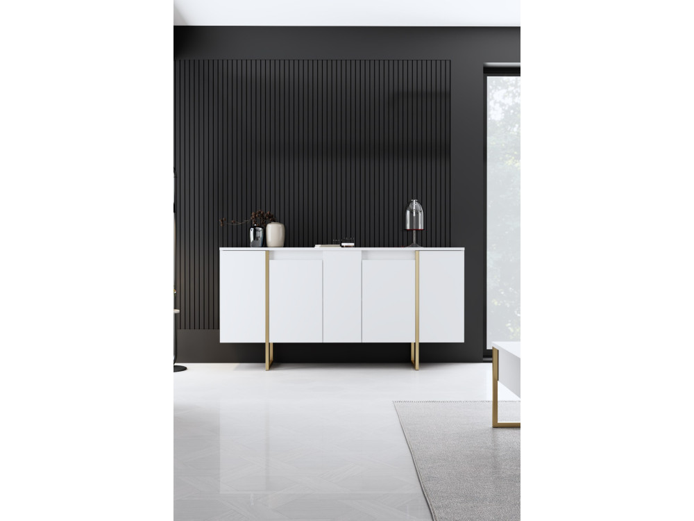 Aparador de madera "Luxe" - 160 x 35 x 80 cm - Oro blanco