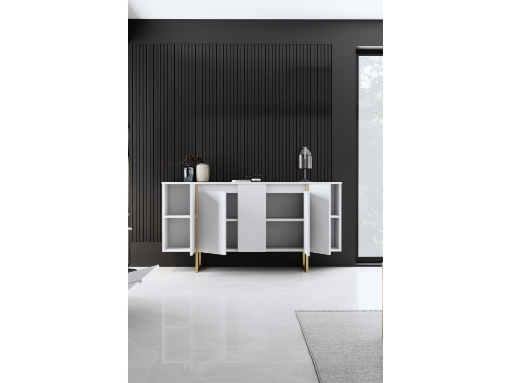 Aparador de madera "Luxe" - 160 x 35 x 80 cm - Oro blanco