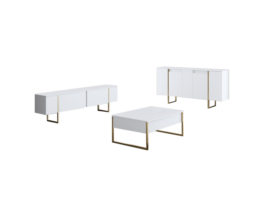 Aparador de madera "Luxe" - 160 x 35 x 80 cm - Oro blanco