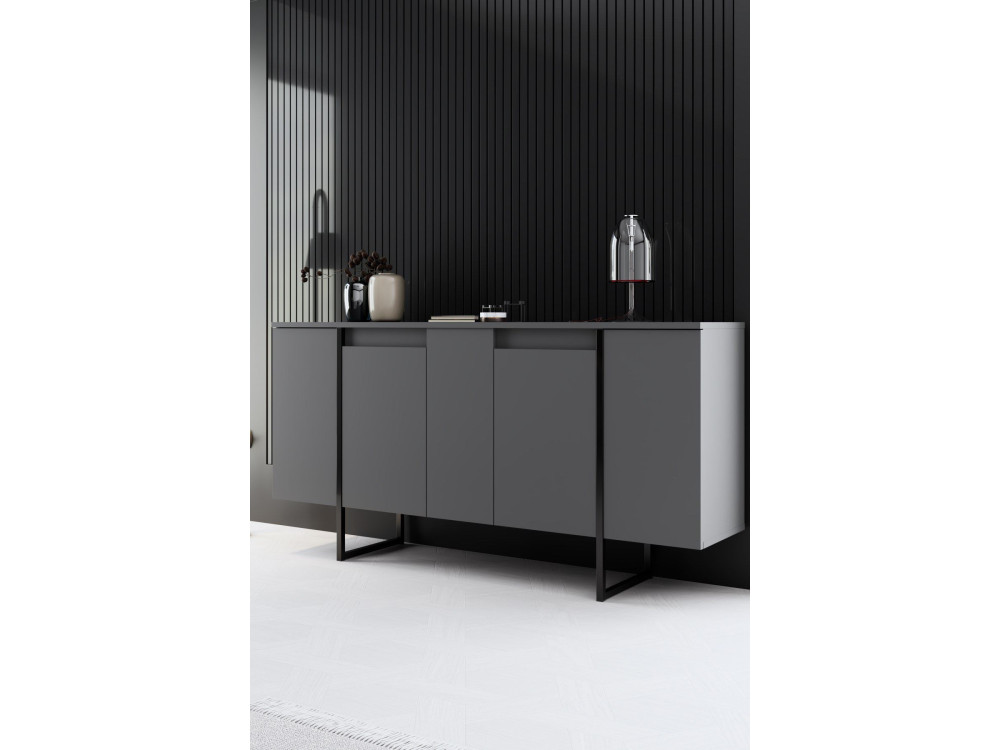 Aparador de madera "Luxe" - 160 x 35 x 80 cm - Gris antracita