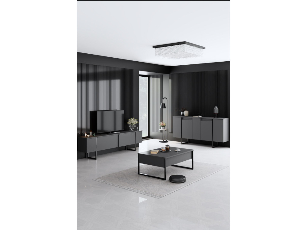 Aparador de madera "Luxe" - 160 x 35 x 80 cm - Gris antracita