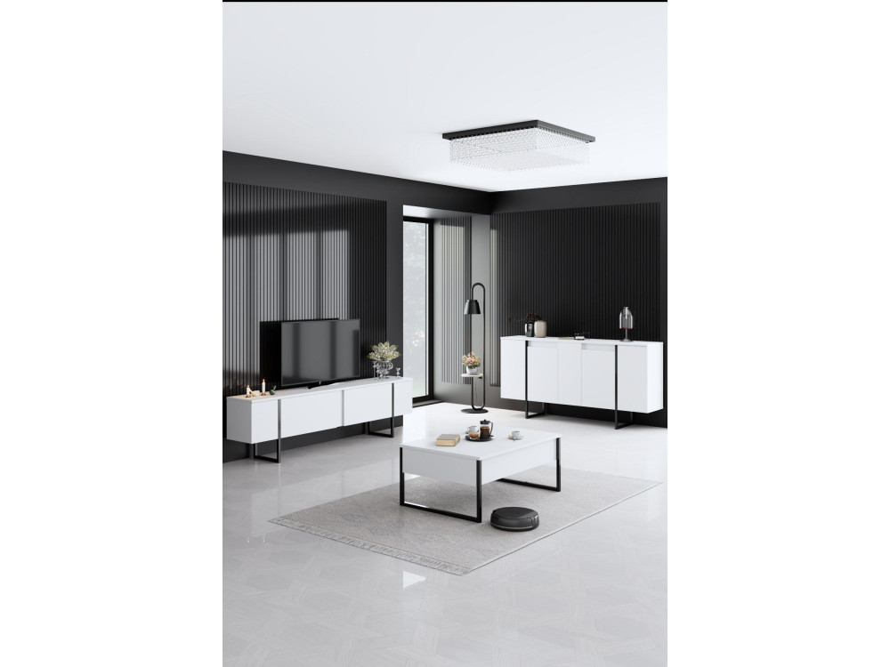 Aparador de madera "Luxe" - 160 x 35 x 80 cm - Blanco