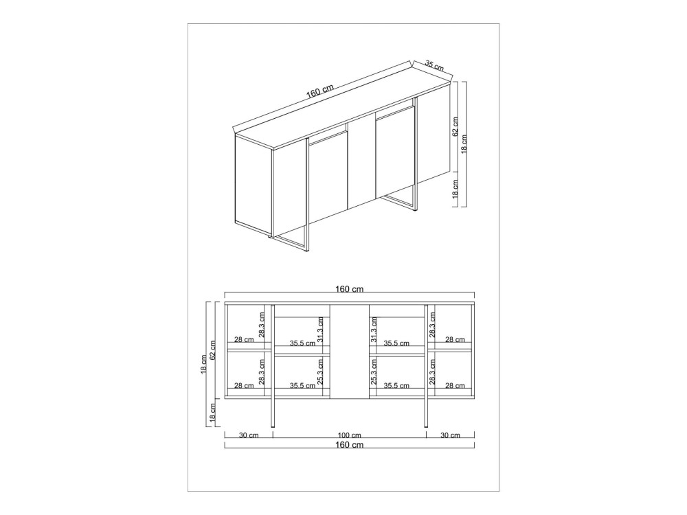 Aparador de madera "Luxe" - 160 x 35 x 80 cm - Blanco