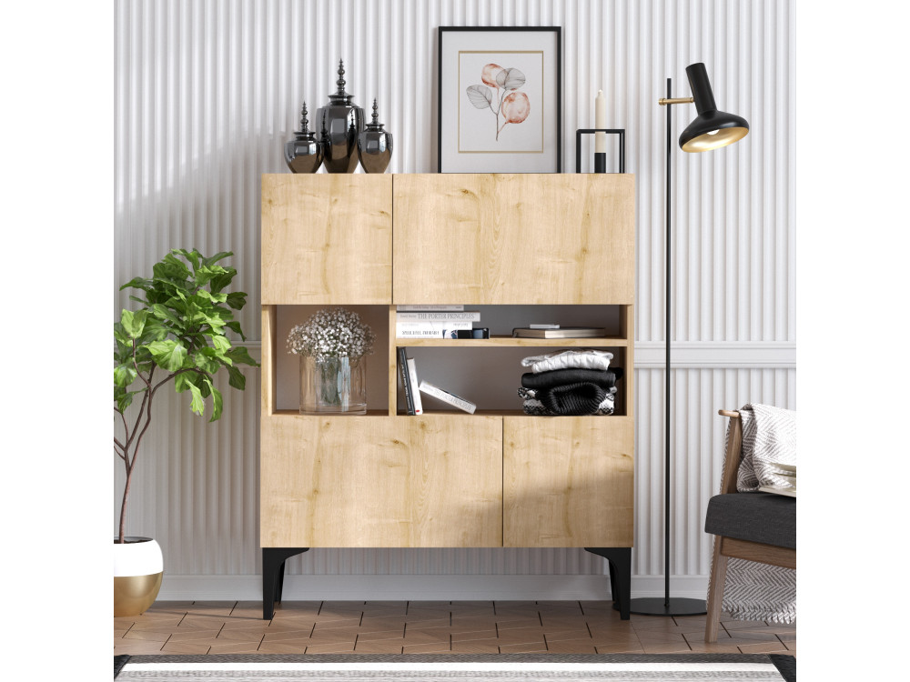 Aparador de madera "Krista" - 100 x 35 x 125 cm - Roble zafiro