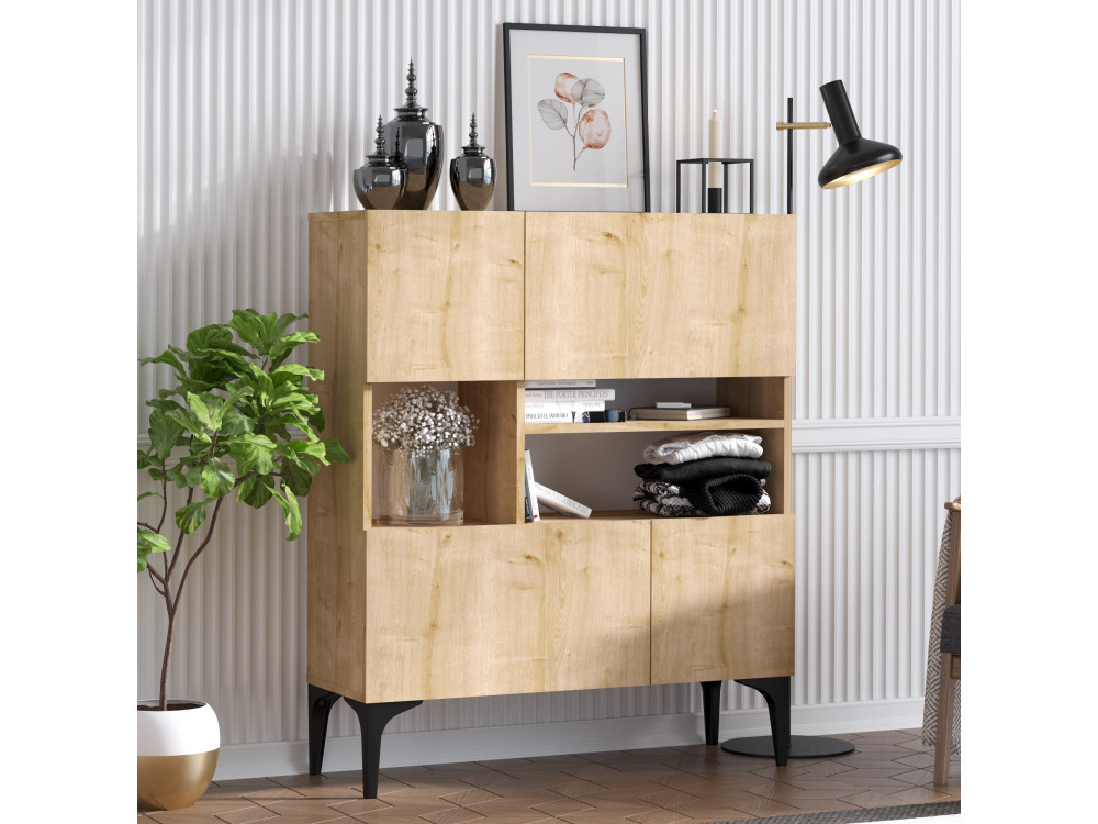 Aparador de madera "Krista" - 100 x 35 x 125 cm - Roble zafiro