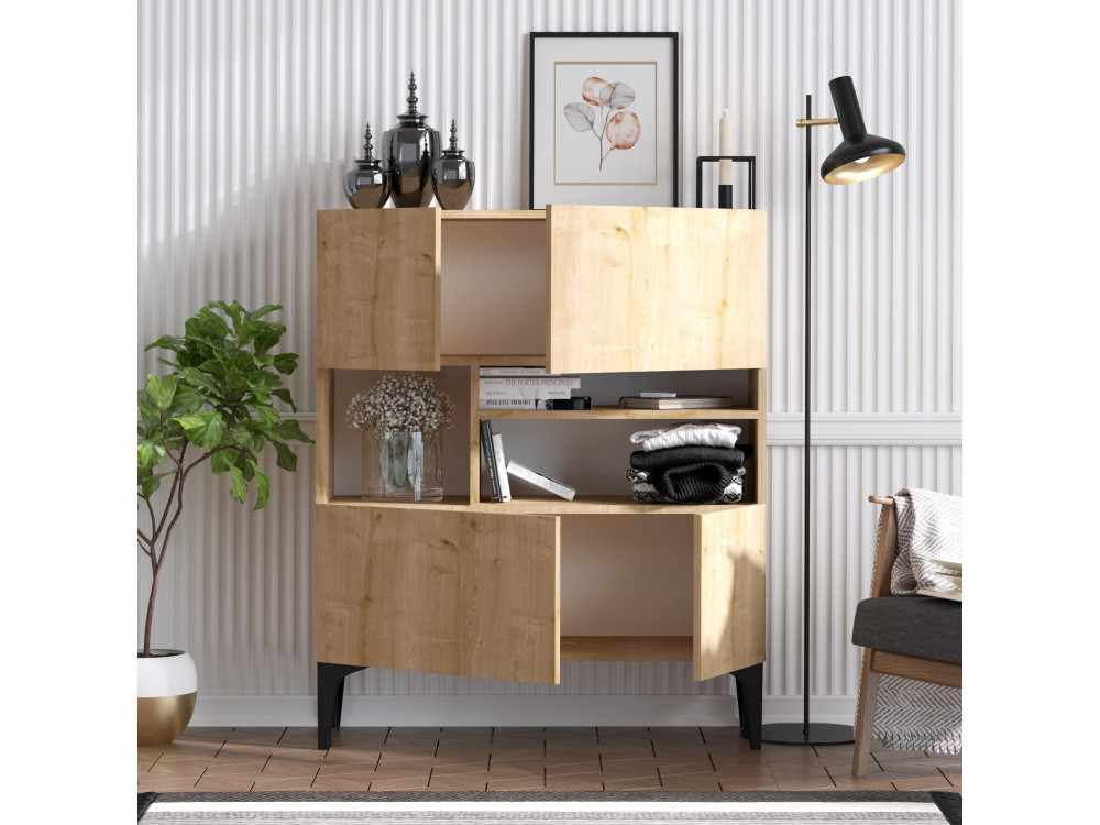 Aparador de madera "Krista" - 100 x 35 x 125 cm - Roble zafiro