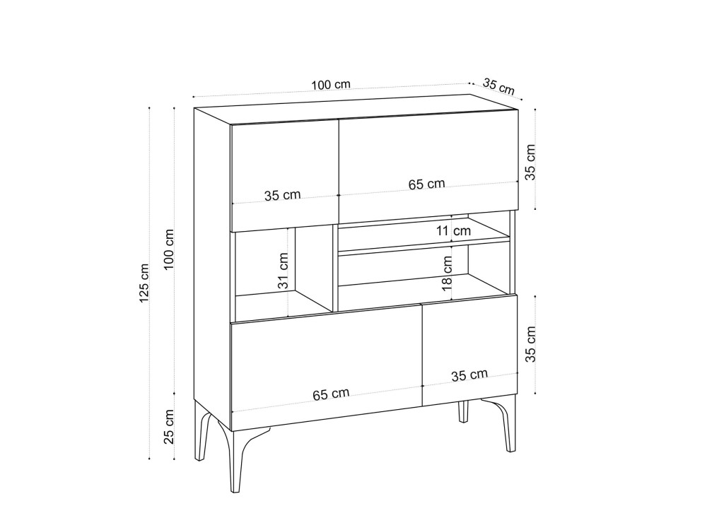 Aparador de madera "Krista" - 100 x 35 x 125 cm - Roble zafiro