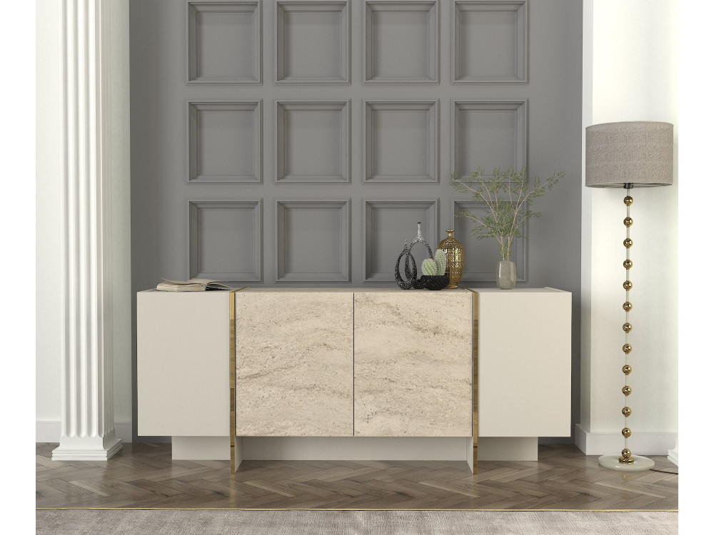 Aparador de madera "Veyron" - 180 x 46 x 75 cm - Travertino, Arenisca