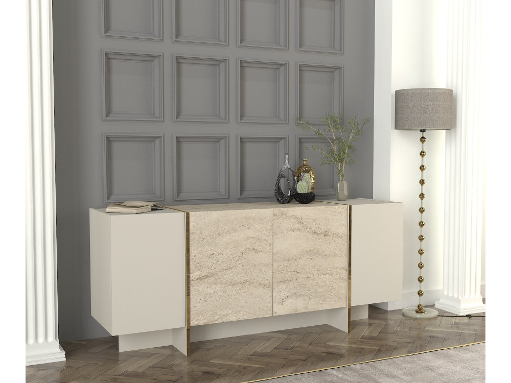 Aparador de madera "Veyron" - 180 x 46 x 75 cm - Travertino, Arenisca
